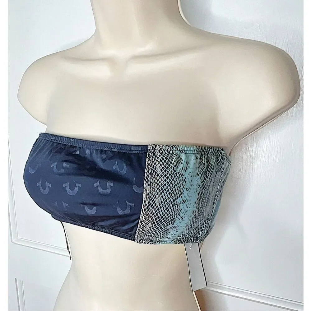 True Religion Snakeskin Horseshoe Bandeau Bikini Top Nwt Size Large